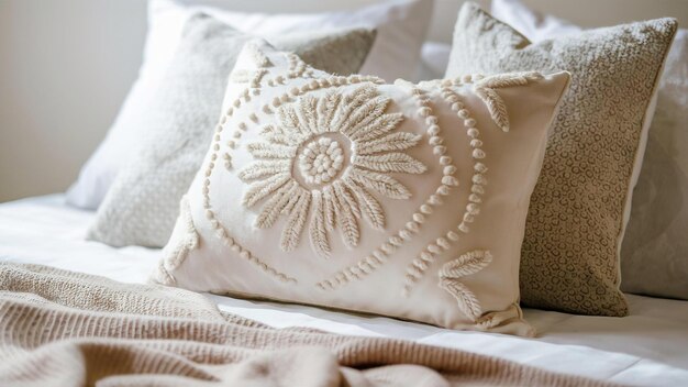 haftowane poduszki w pastelowych kolorach